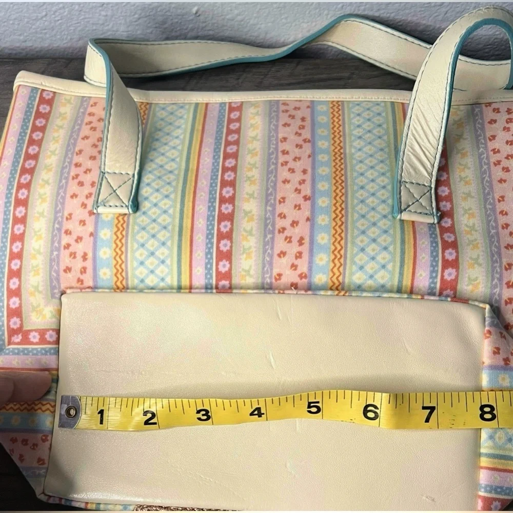 Longaberger Easter Tote bag with inside & outside pockets Spring Striped Fabric